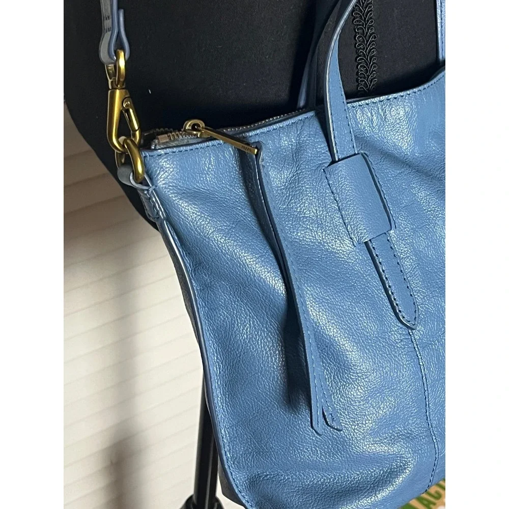 Fossil Blue Skylar Satchel Leather Shoulder Crossbody Bag Purse